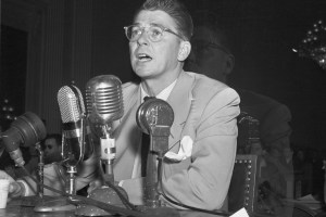 Movie actor Ronald Reagan testifies before the House Un-American Activities Committee.